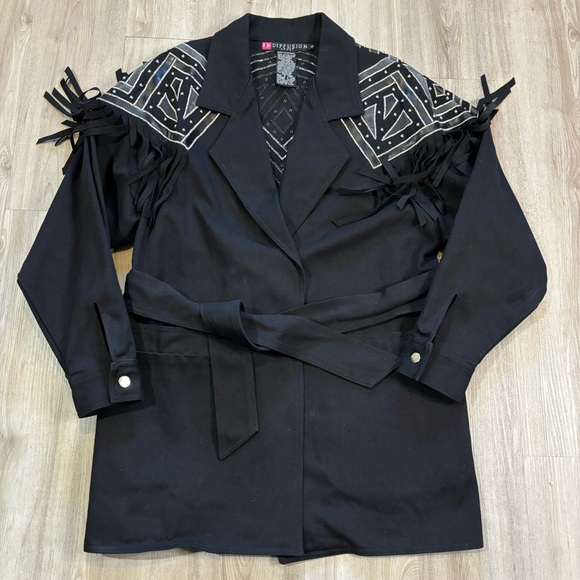 IB Diffusion Jackets & Blazers - Vintage IB Diffusion Small Black Fringe Western Jacket Studded Yoke Belted 90s